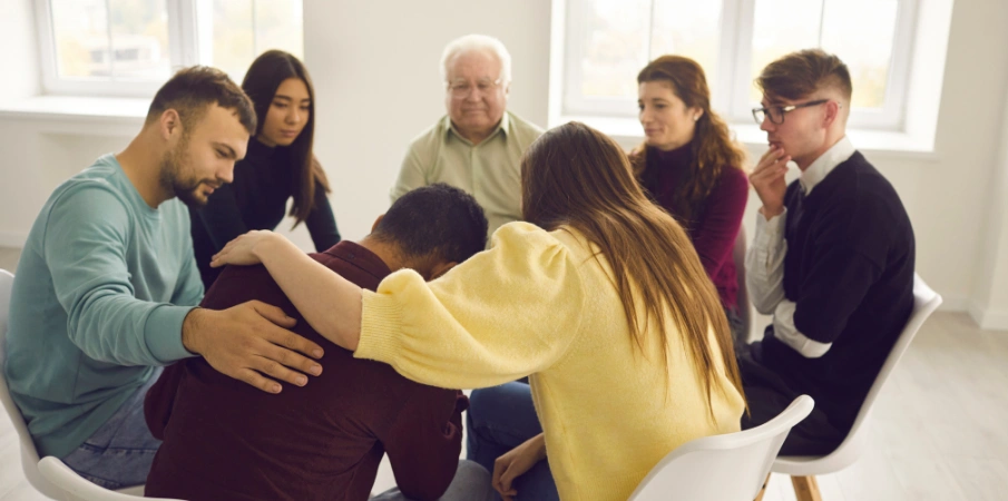Image of couples attending a recovering couples anonymous meeting for addiction recovery support